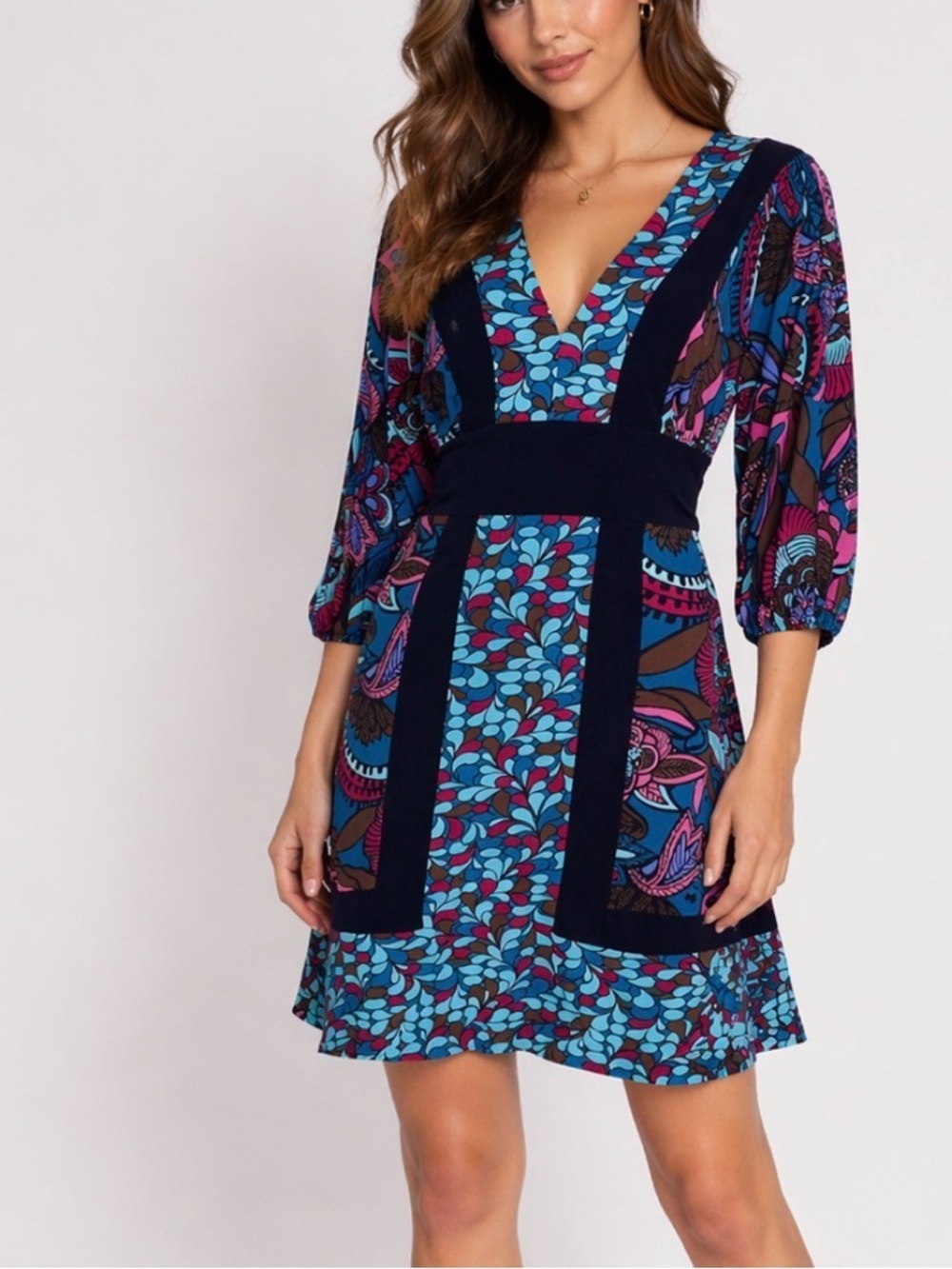 BISOU BISOU Women's Dress Black w/ Floral Pattern Size sm tie waist geometric